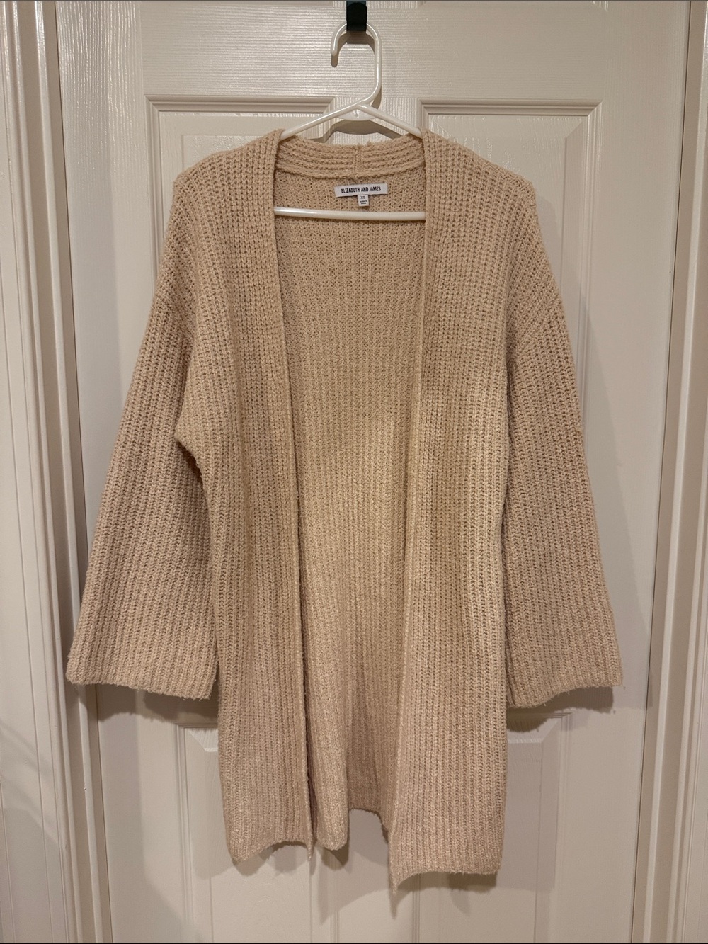 Elizabeth and James Beige Open-Front Waffle Knit Cardigan